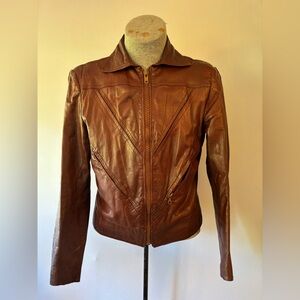 Vintage 1970’s Wilson soft brown Leather short jacket. Ready for the Disco Sz 42